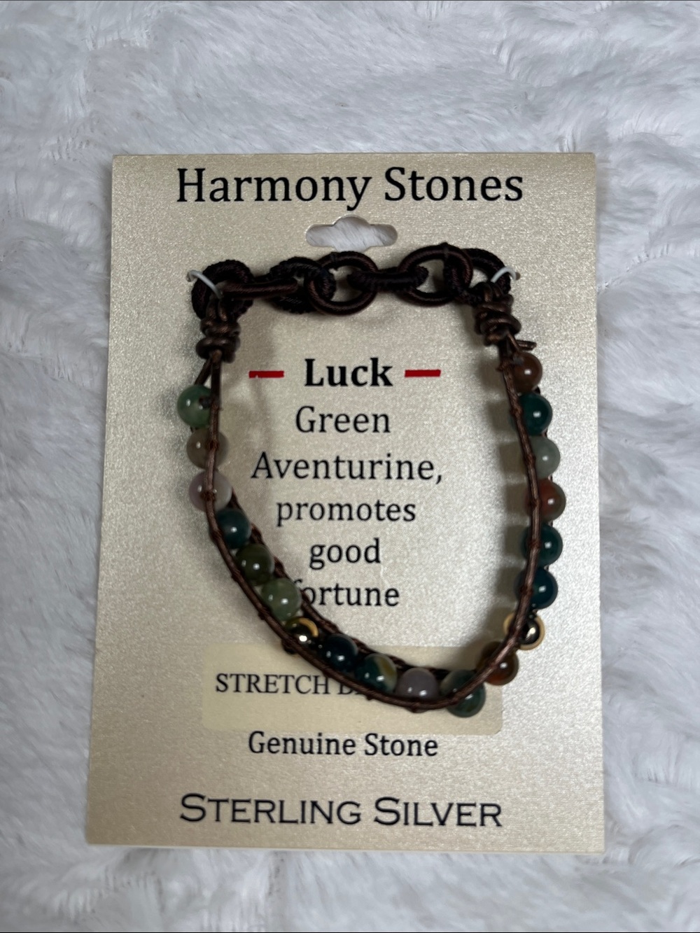 Green Aventurine Beaded Bracelet with Brown Cord